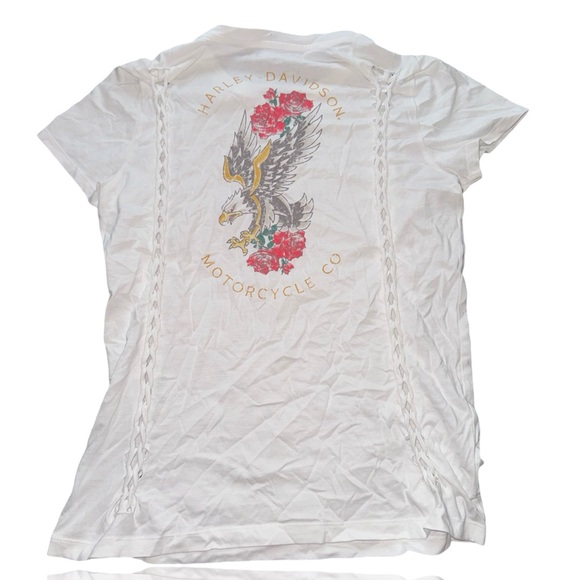 Harley Davidson Women’s Designer Top: Medium White Baby Doll Style Tee - Picture 2 of 6